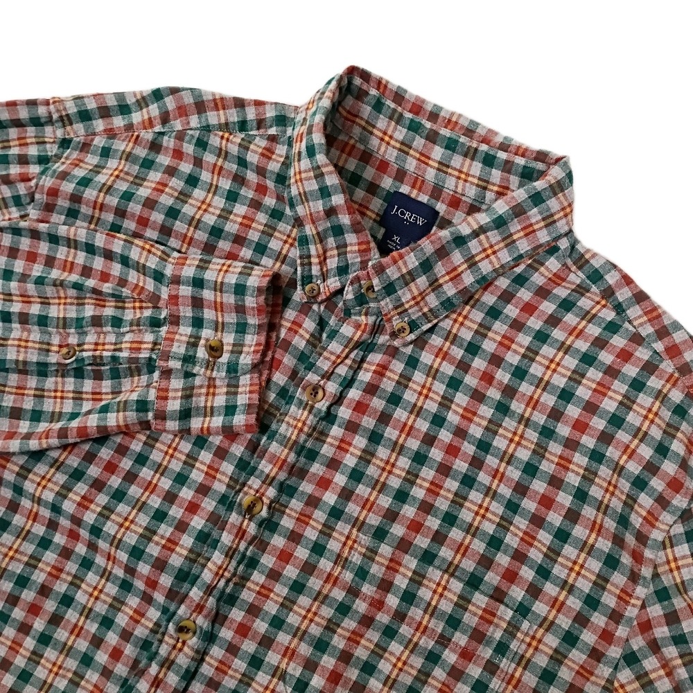 J Crew Flannel Shirt Men's Size XL Red Green Plaid Long Sleeve Button Up Classic
